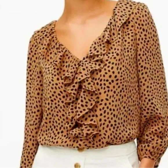 J. Crew Factory Tops - J.Crew Factory Animal Print Ruffle Front Blouse Women's Size Small